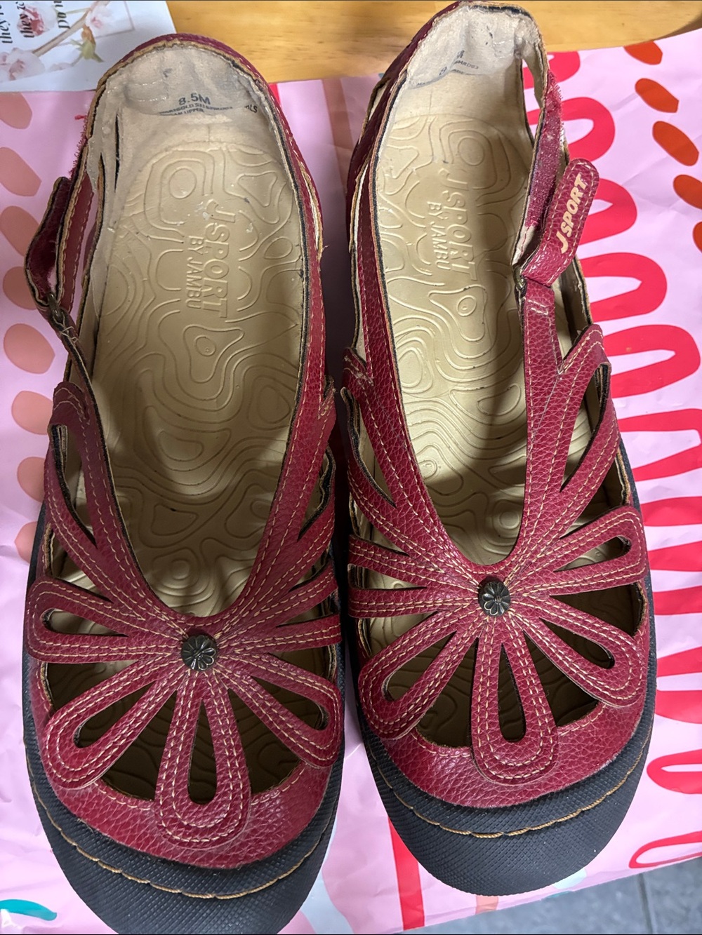 JSport by Jambu Women's Burgundy Floral Cutout Flats